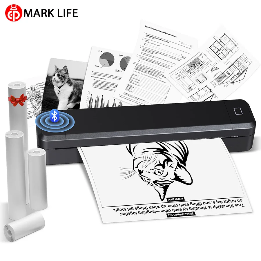 Marklife A4 Thermal Printer Portable Bluetooth Printer For PDF Photos Document Printing Machine For Office Work Home School X8