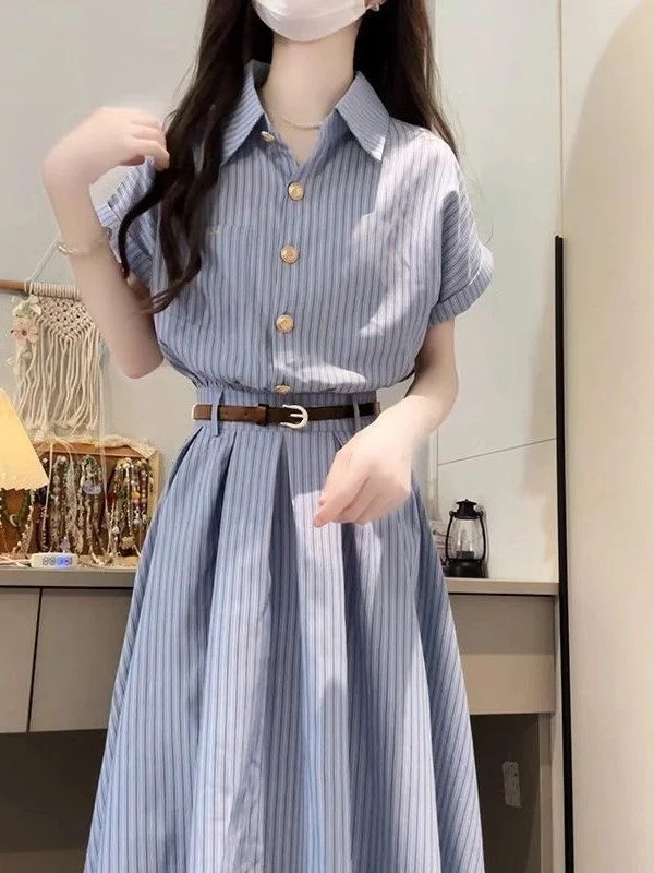 

Элегантное платье-рубашка с длинной юбкой в корейском стиле для женщин, весеннее, для города, с длинным рукавом, приталенное, для повседневной носки