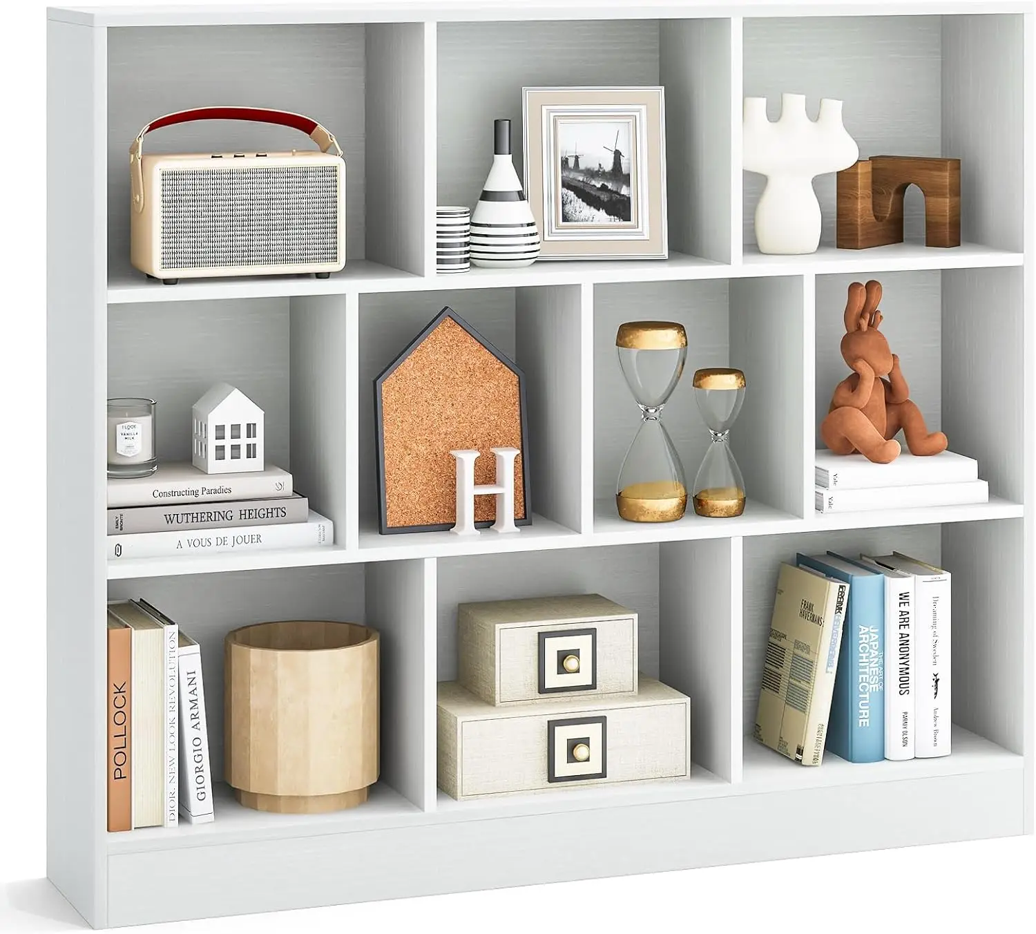 

10-Cube Bookshelf, 47.5”L Floor Bookcase With 2 Anti-Tipping Kits, Freestanding Storage Organizer, 4-Tier Display Shelf For