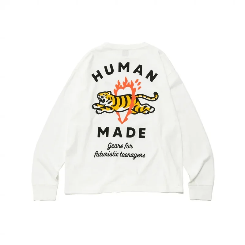 

Футболка с длинными рукавами и принтом «Тигр в пламени», японская уличная одежда унисекс для пар в стиле ретро