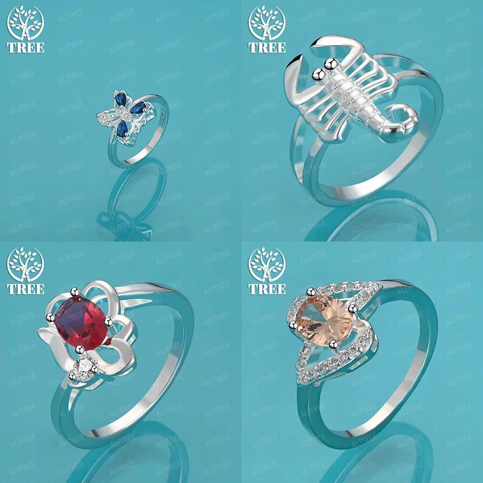 

Noble Classic 925 Sterling Silver Scorpion Flower Butterfly AAA Zircon Ring Women Engagement Party High Jewelry Accessories