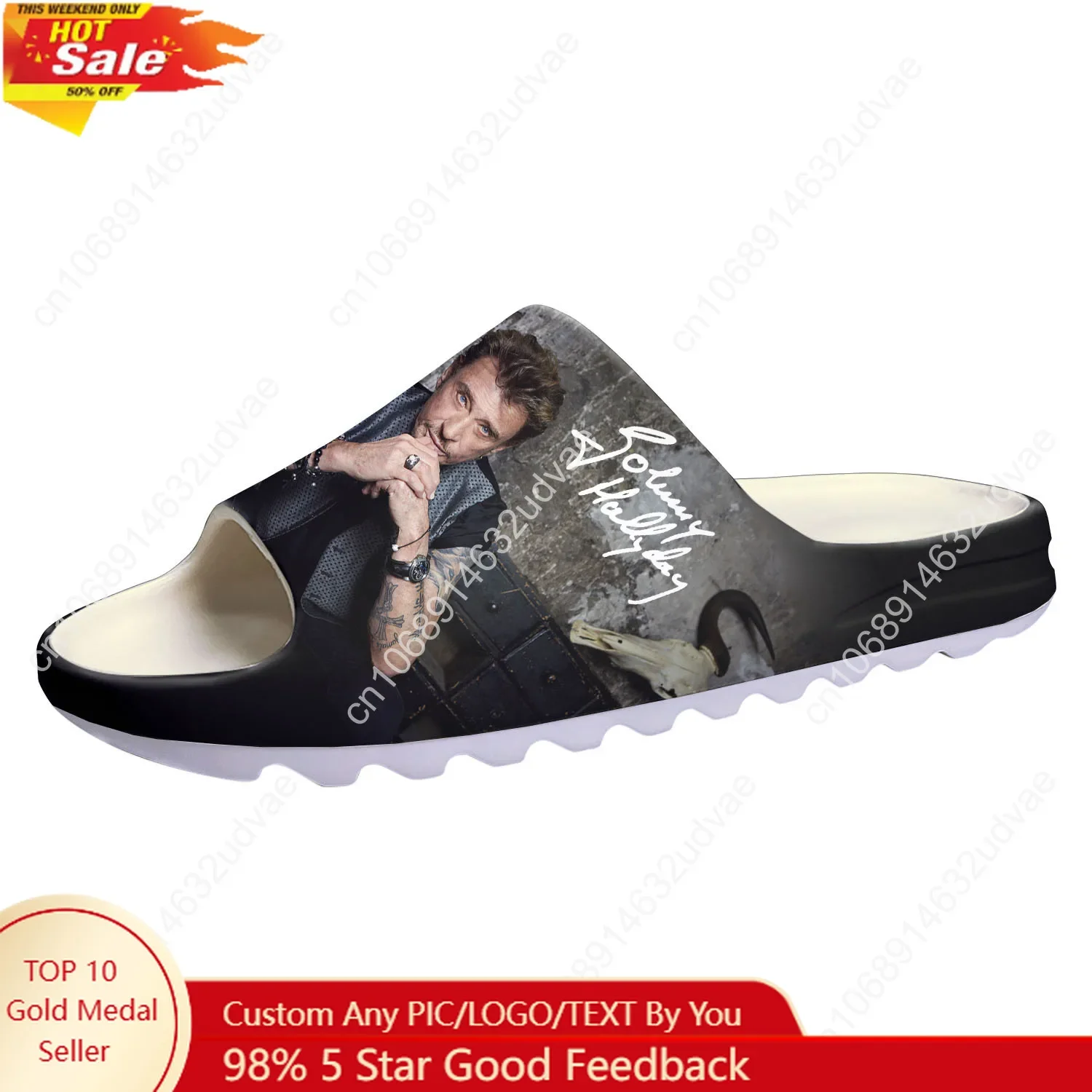 

Johnny Hallyday Soft Sole Sllipers Mens Womens Teenager Home Sandals Step on Customize Bathroom Beach Slides Shoes