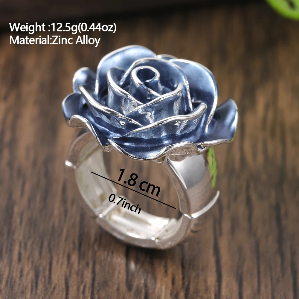 Fashion Drip Oil Flower Rings for Women Accessories Trendy Elastic Adjustable Wide Silver Color Ring Party Prom Jewelry Gift