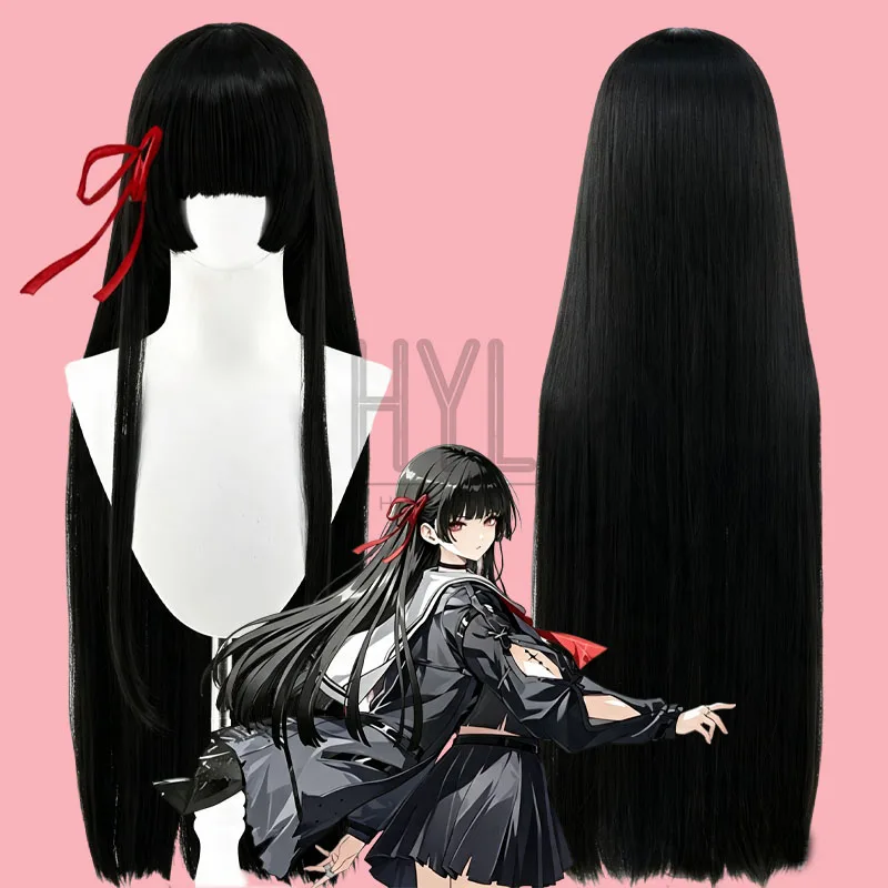 Game Wuthering Waves Kuchiba Chisa Cosplay Wig Black Long Synthetic Hair Headwear For Women Men Halloween Costume Party Props