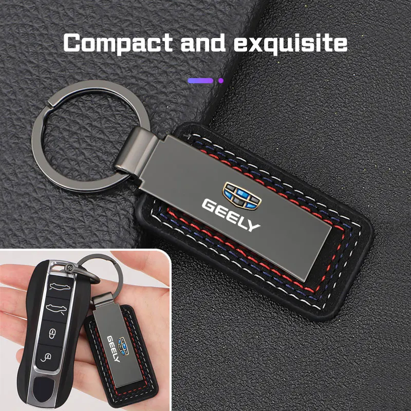 Premium Metal Leather Keychain for Geely, Luxury Car Key Ring Holder, Durable Auto Key Chain Accessory Gift for Men 2