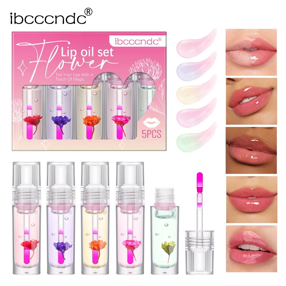 

1/5Pcs Color Changing Lip Oil Flower Lip Gloss Mositurizing Liquid Lipstick Pink Lip Tint Magic Color Change Lip Glow Oil