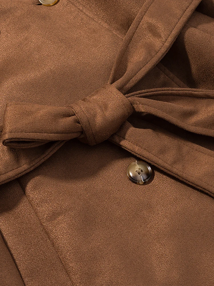 Manteau long à double boutonnage et ceinture en faux daim pour femme, style européen et américain, nouvelle mode d'automne