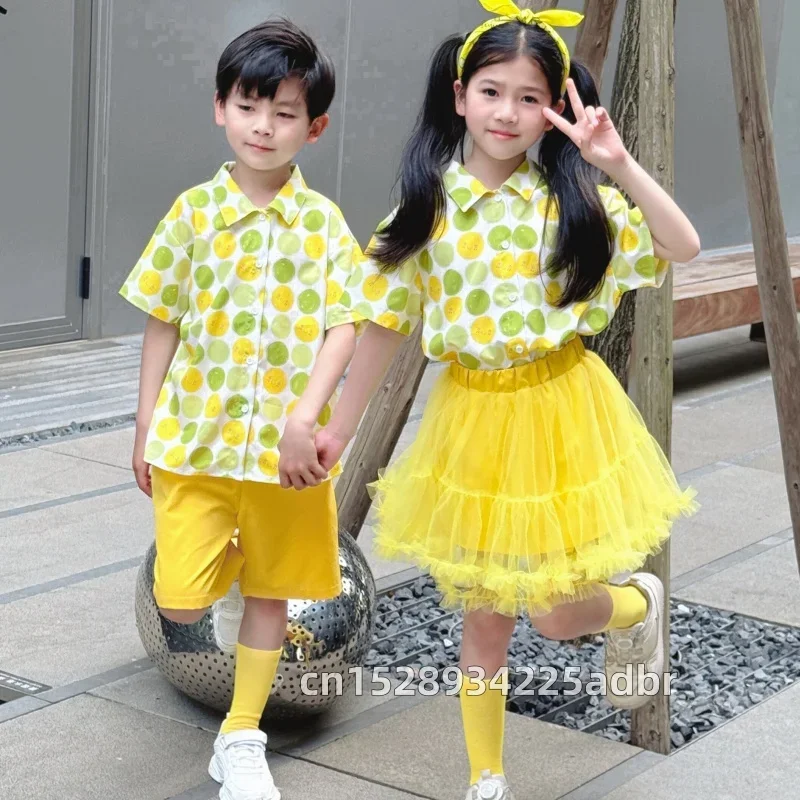 New Jazz Dance Performance Outfit Primary School Sports Meeting New Model Set Yellow Set Cheerleading Chorus Performance Clothes