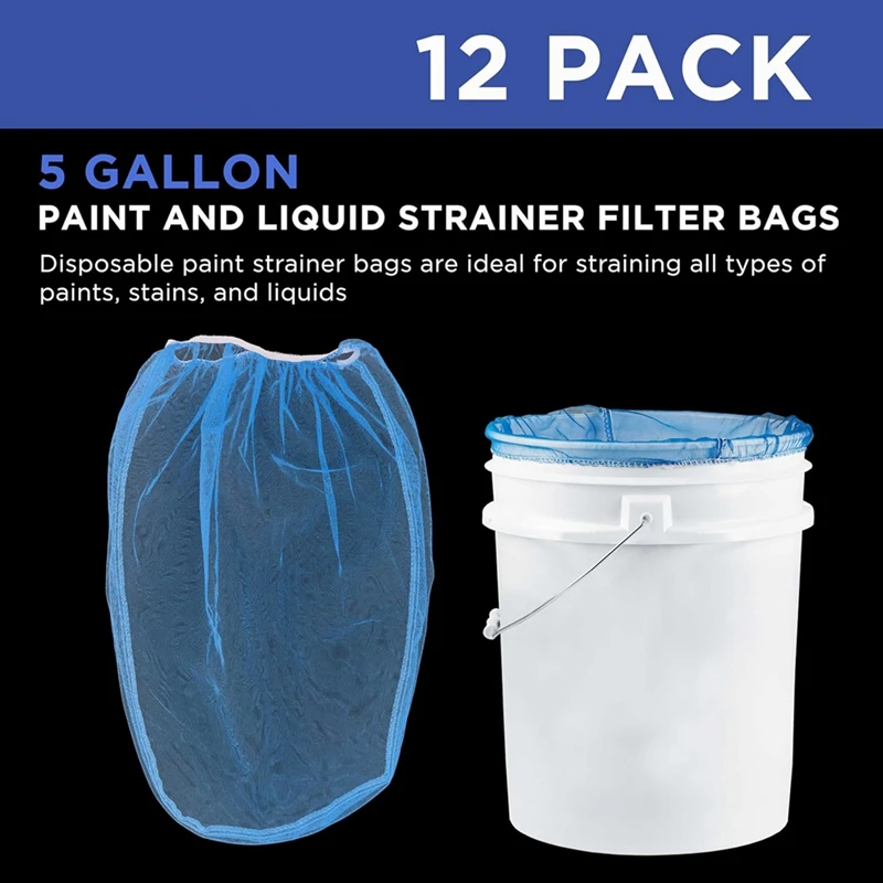 5 Gallon Paint Liquid Strainer Filter Bag With Fine Nylon Mesh, Disposable Filtering Bag, Elastic Top Opening 12Pack