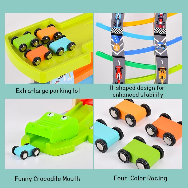 컬러풀 슬라이드 장난감: 카트가 트랙을 미끄러져 다가오며, 색깔을 분류하면서 물건을 운반합니다. 아이들은 언덕을 미끄러지면서 즐겁게 놀아요!