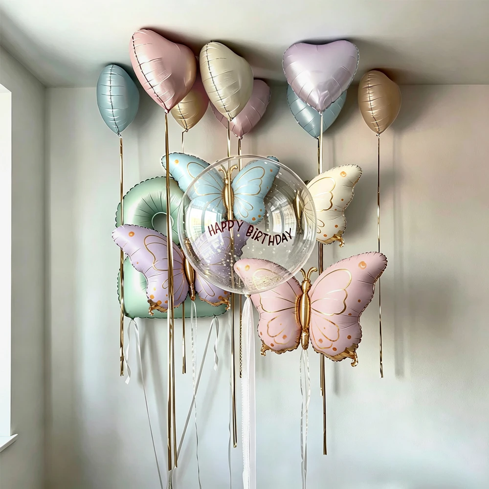 Green Digital butterfly Balloons, Pink, Blue, Purple, and Milky White Love Balloons Suitable for Birthday, Baptism, and Wedding