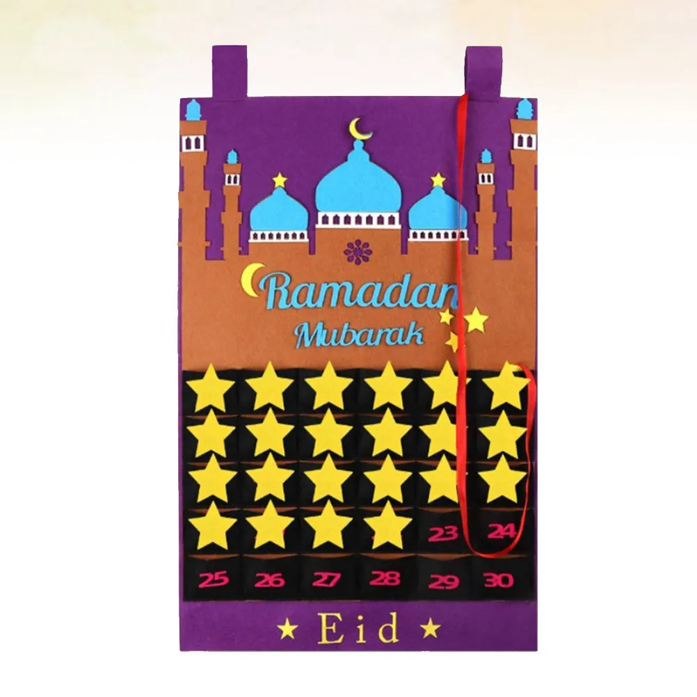 

Eid Countdown Calendar Purple Hanging Wall Decor Mubarak Calendar Reusable Home Festival Decoration Party Atmosphere