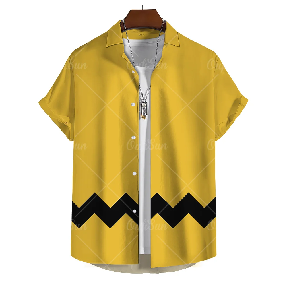 Fashion Yellow Oversized Hawaiian Social Shirt For Men Camisas Casuais Men\'s Summer Clothing 3d Print Short Sleeves Top Blouse