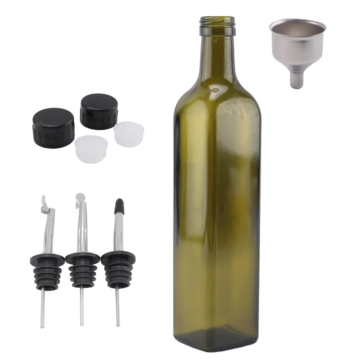 Newest Glass Olive Oil Bottle-500 Ml Green Oil and Vinegar Bottle with Pourer and Funnel-Olive Oil Carafe