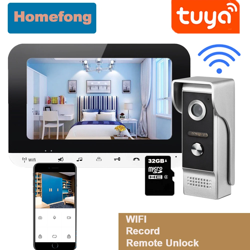 

Homefong 7 Inch Wifi Wireless Video Intercom for Home Smart Tuya Outdoor Doorbell With Camera Motion Detection Record Unlock