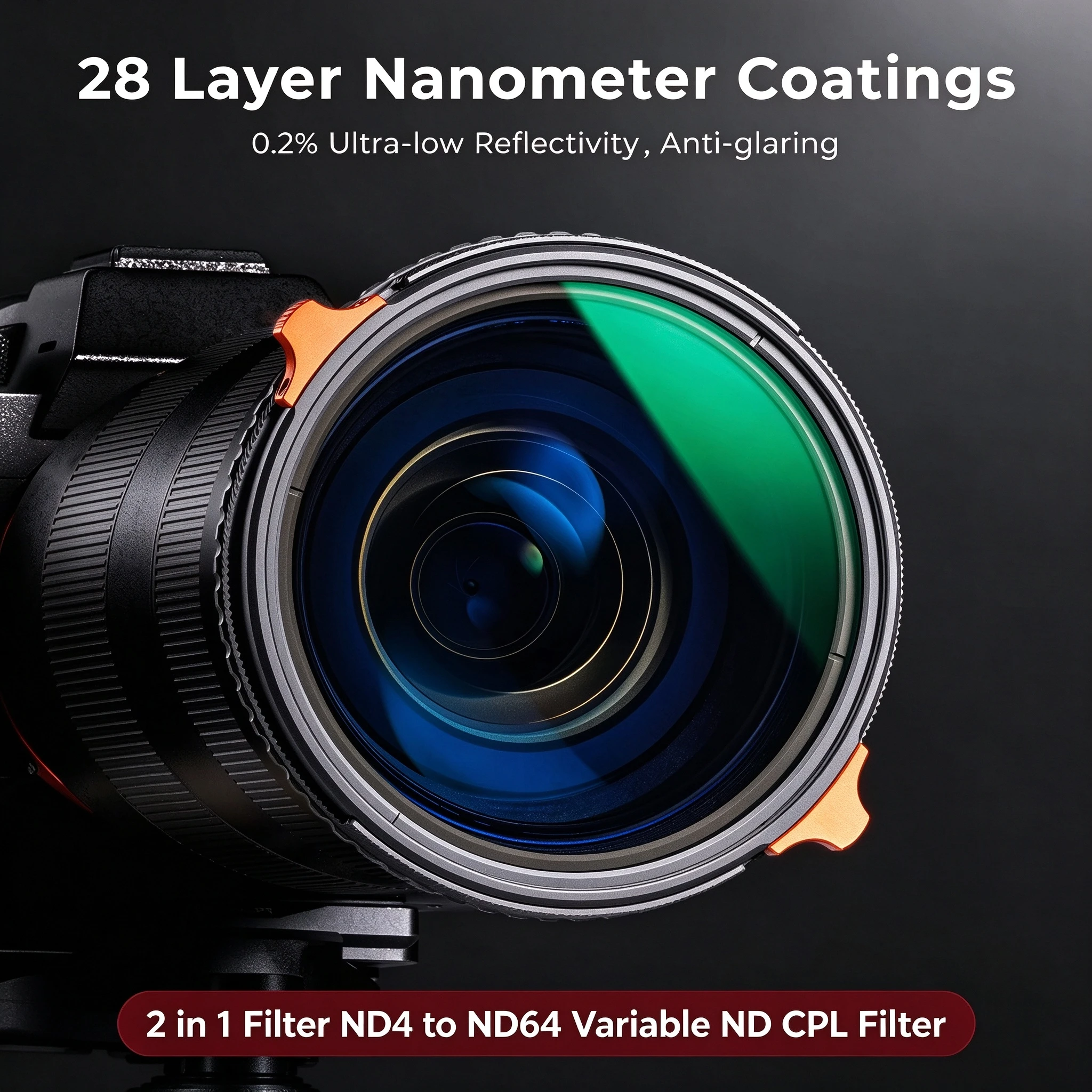 K&F CONCEPT NEW ND4-64 (2-6 Stop) Variable ND Filter and CPL Circular Polarizing Filter 2in1 Lens Filter 28 Layers Coated Nano X