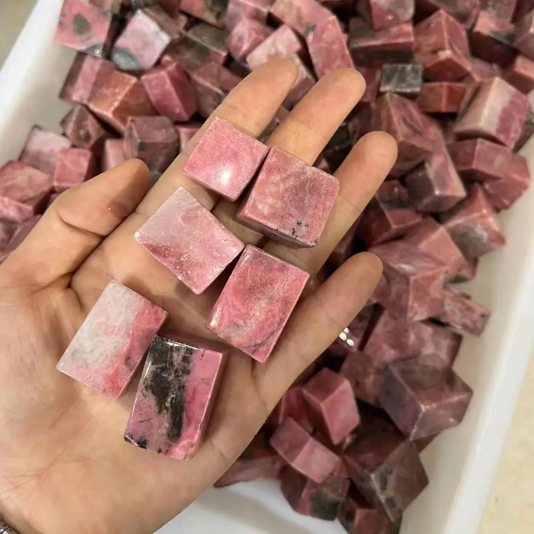 1000g Bag Bulk Natural Rose Red Rhodochrosite Polished Cube Healing Stones Ornaments for Home Aquarium Decoration