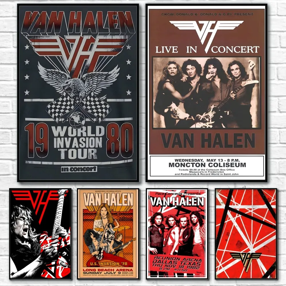 

V-Van HalenS Band Retro Poster Sticky Wall Art Printing Waterproof Home Living Bed Room Bar Aesthetic Decor