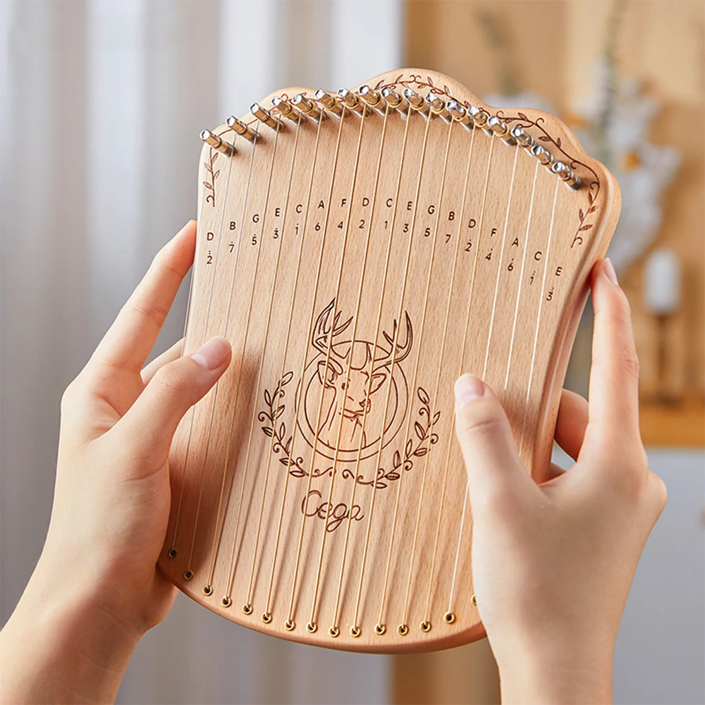 17 String Lyre Harp Portable Solid Beech Wood Harp String Musical Instrument with Tuning Wrench Picks for Beginners Kids Adults