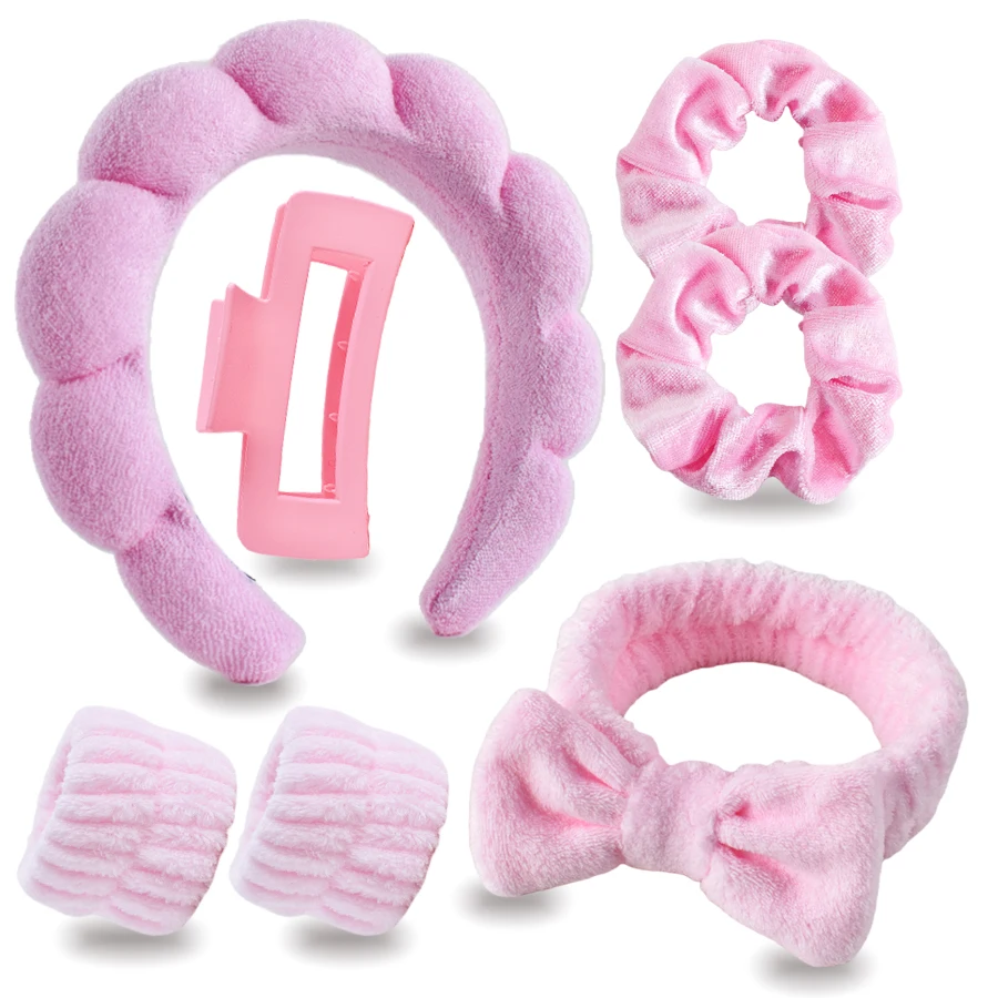 7-teiliges Haarband-Set mit Schleifen, Haargummis, Armbändern, Haarspangen und Haarringen, geeignet für SPA, Make-up und Gesichtsreinigung