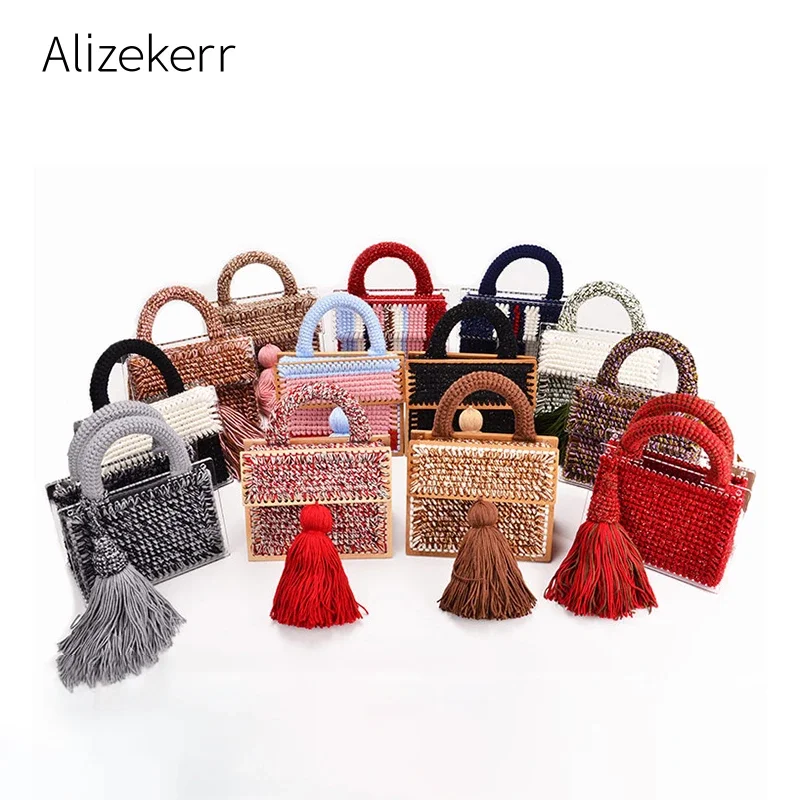 Wool Acrylic Handbags For women Luxury Designer Brand Handmade Tassels Small Shoulder Bag Ladies Clear Woven Crossobody Bags