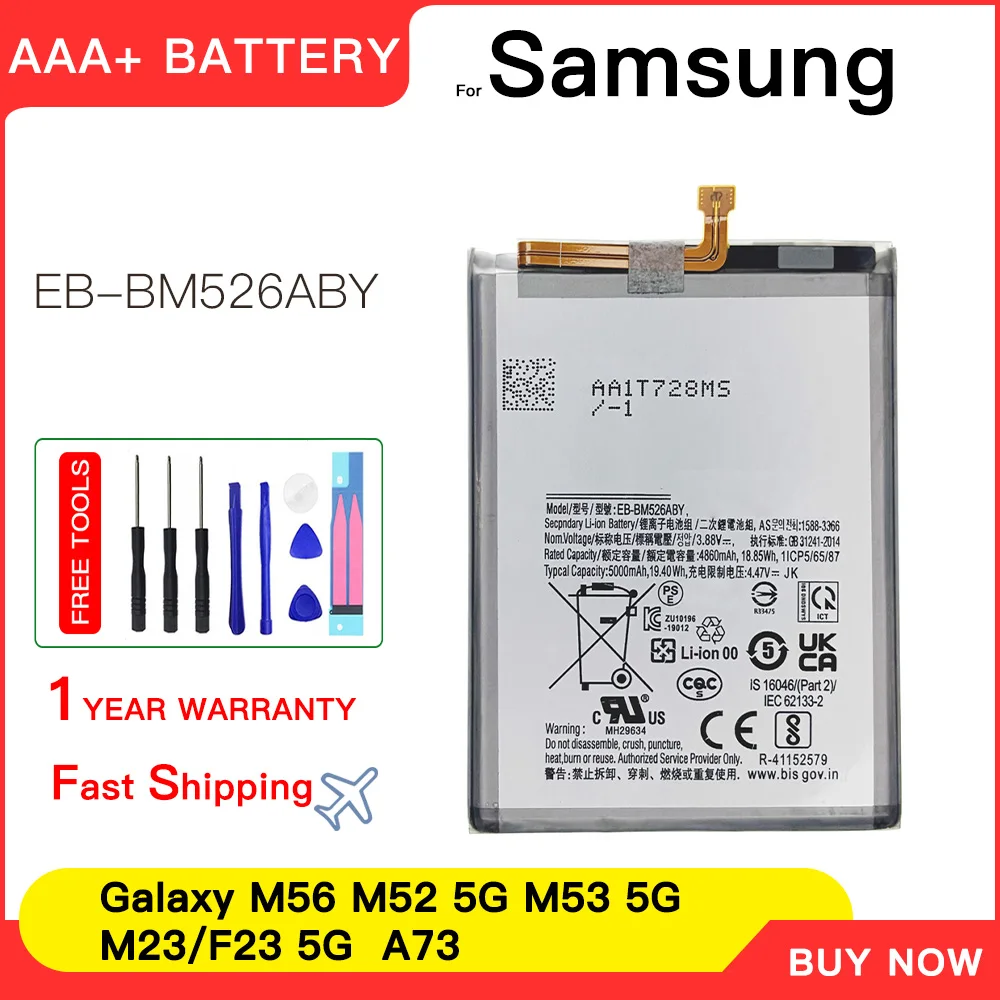 Genuine Battery EB-BM526ABY For Samsung Galaxy M56 M52 5G M23 F23 5G M53 5G A73 A23 EB-BM526ABS M33 5G Batteria+Tools