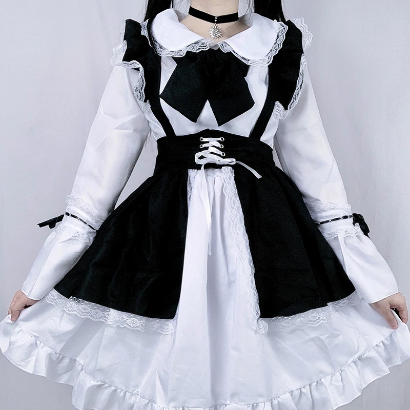 Vestito da cameriera da donna vestito lungo da Anime vestito da grembiule in bianco e nero abiti da Lolita Costume da caffè Costume Cosplay muslimama