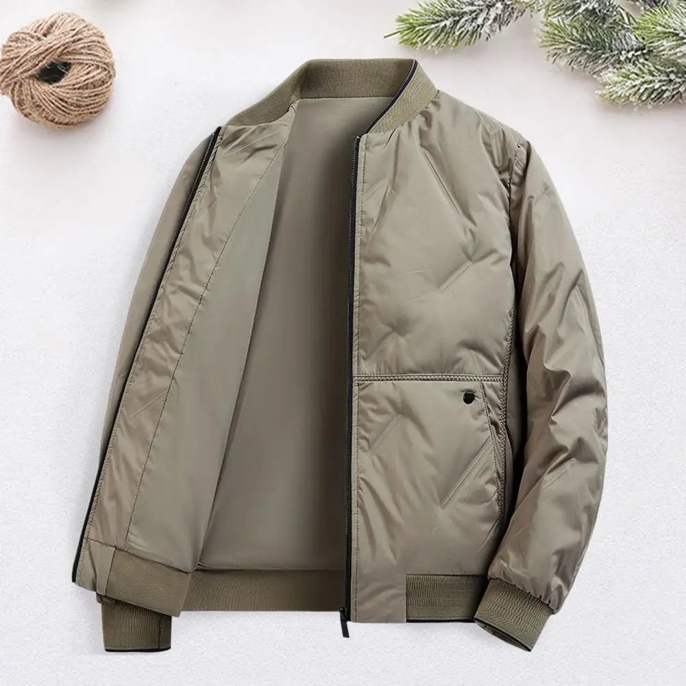 Chaqueta de pan para hombre, abrigo de algodón estilo béisbol de invierno con bolsillos y cuello levantado, ropa de abrigo cálida y gruesa para clima frío informal