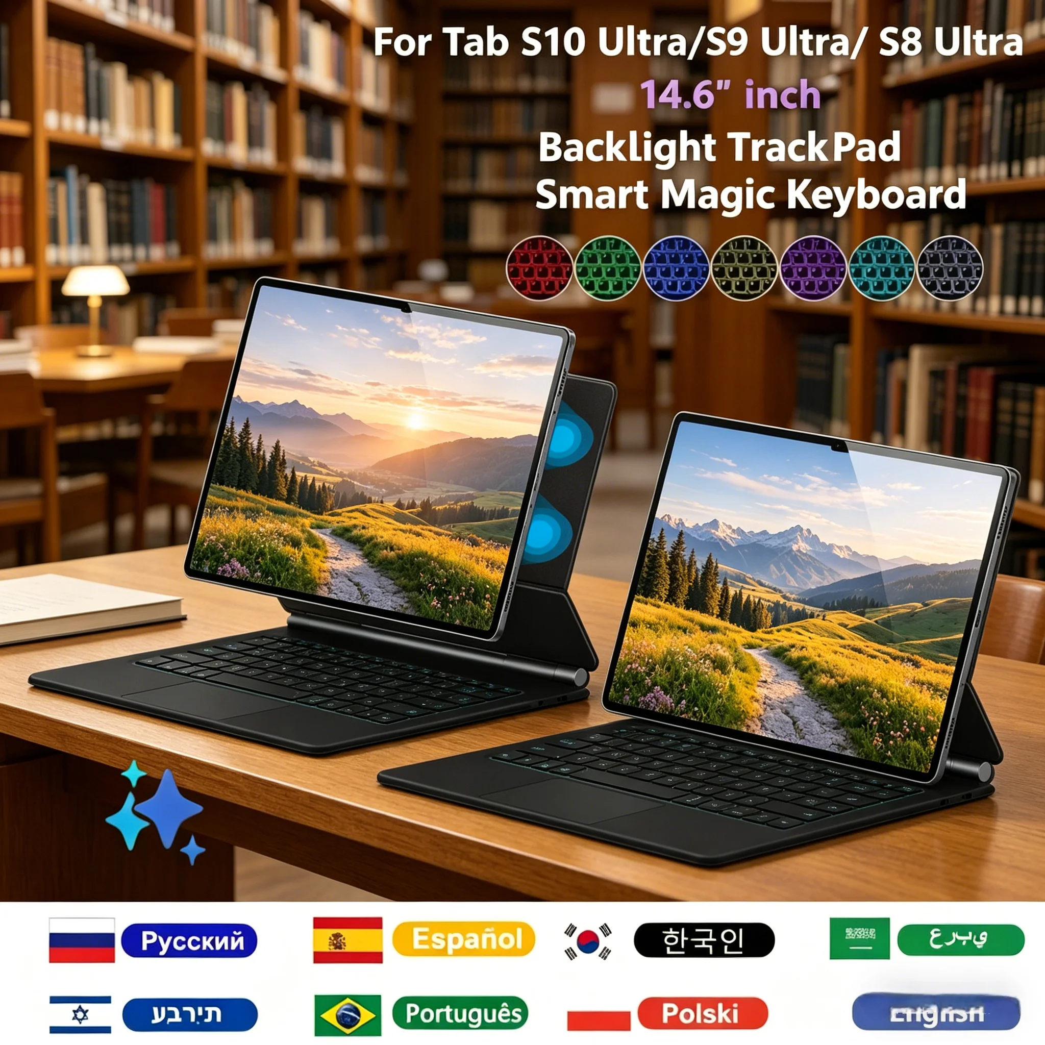 

Ultra Slim Bluetooth Keyboard Touchpad Backlight Cover For Galaxy Tab S10/S9/S8 Ultra 14.6''