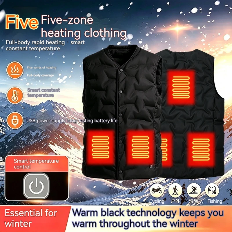 5-Heating-Zones-V-Neck-Quilted-Electric-Heated-Vest-Men-Women-USB-Charging-3-Gear-Temp-Control-Lightweight-Washable-Winter
