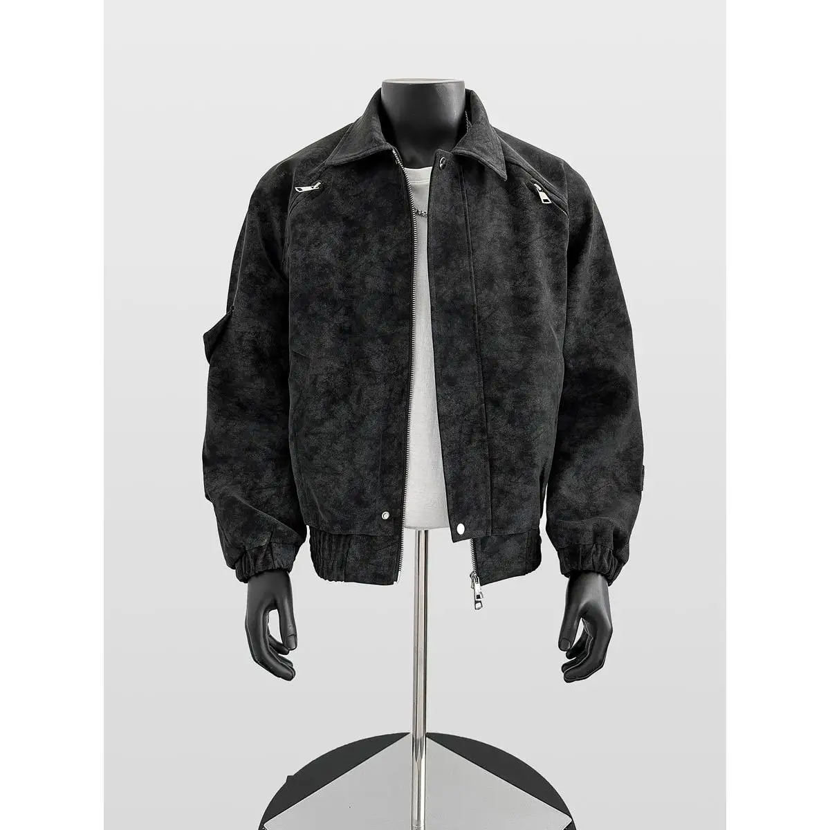 

Мужская куртка-ветровка из искусственной кожи в стиле ретро с воротником-стойкой, тай-дай принтом, для города, мотоциклистов, рабочая одежда, приталенный крой, длинный рукав