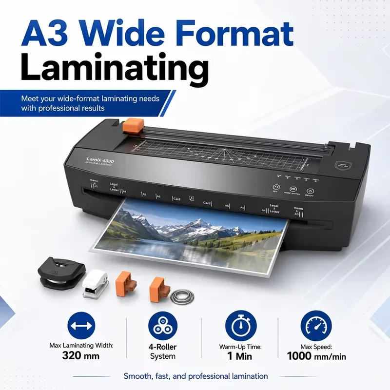 All-in-one A3 Hot and Cold Dual-Purpose Laminating Machine 320mm 4-Roll Office Laminator