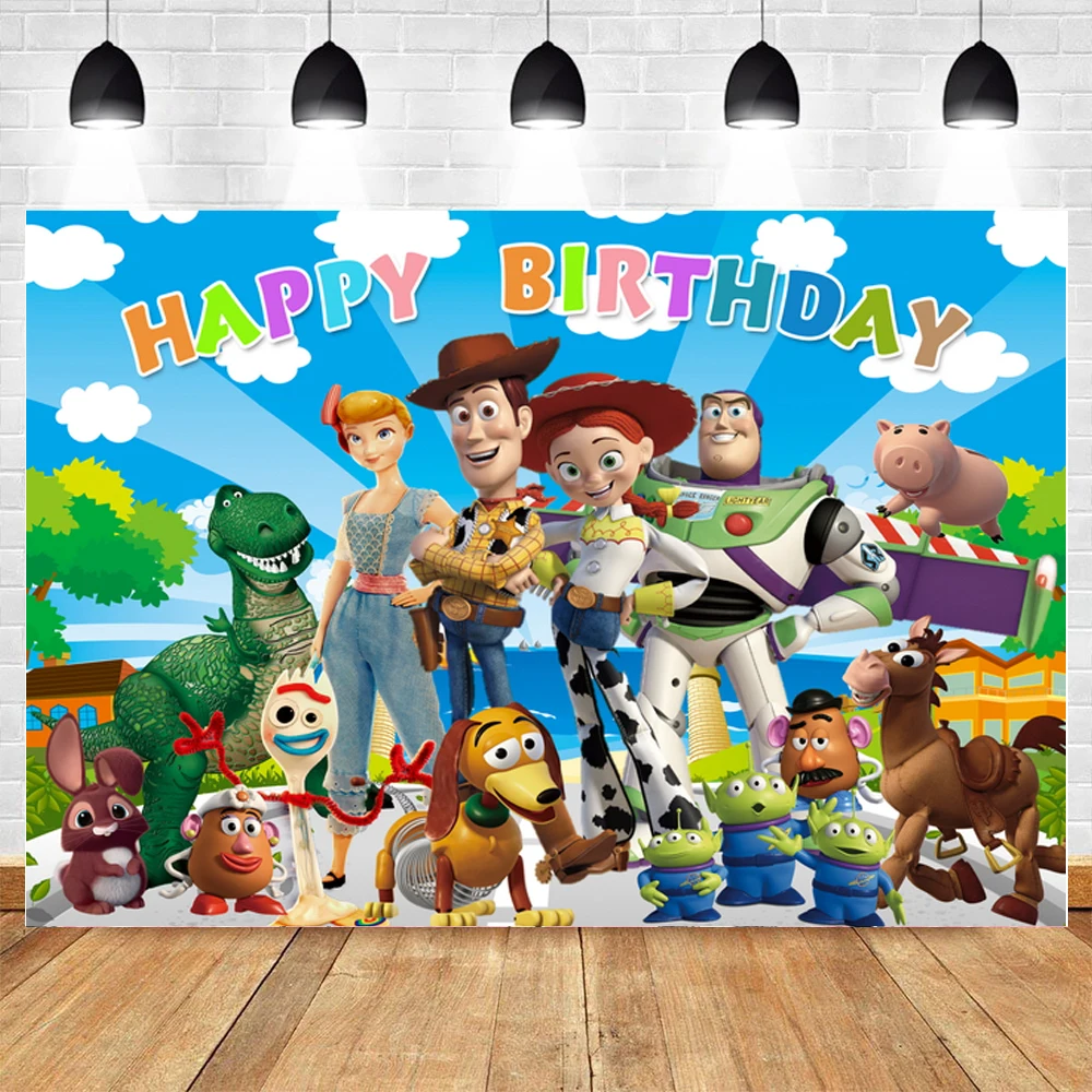 Toy Story Photography Background Children\'s Birthday Party Decoration Boy Cartoon Background Birthday Buzz Lightyear Decoration