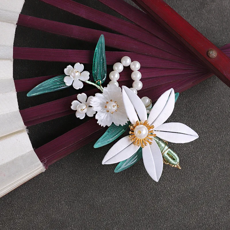 6mm Bracelet Hand String Original National Style Wrapping Flower Flower Edge Clip Fresh Bamboo Leaf Pearl Hair Accessories Hanfu
