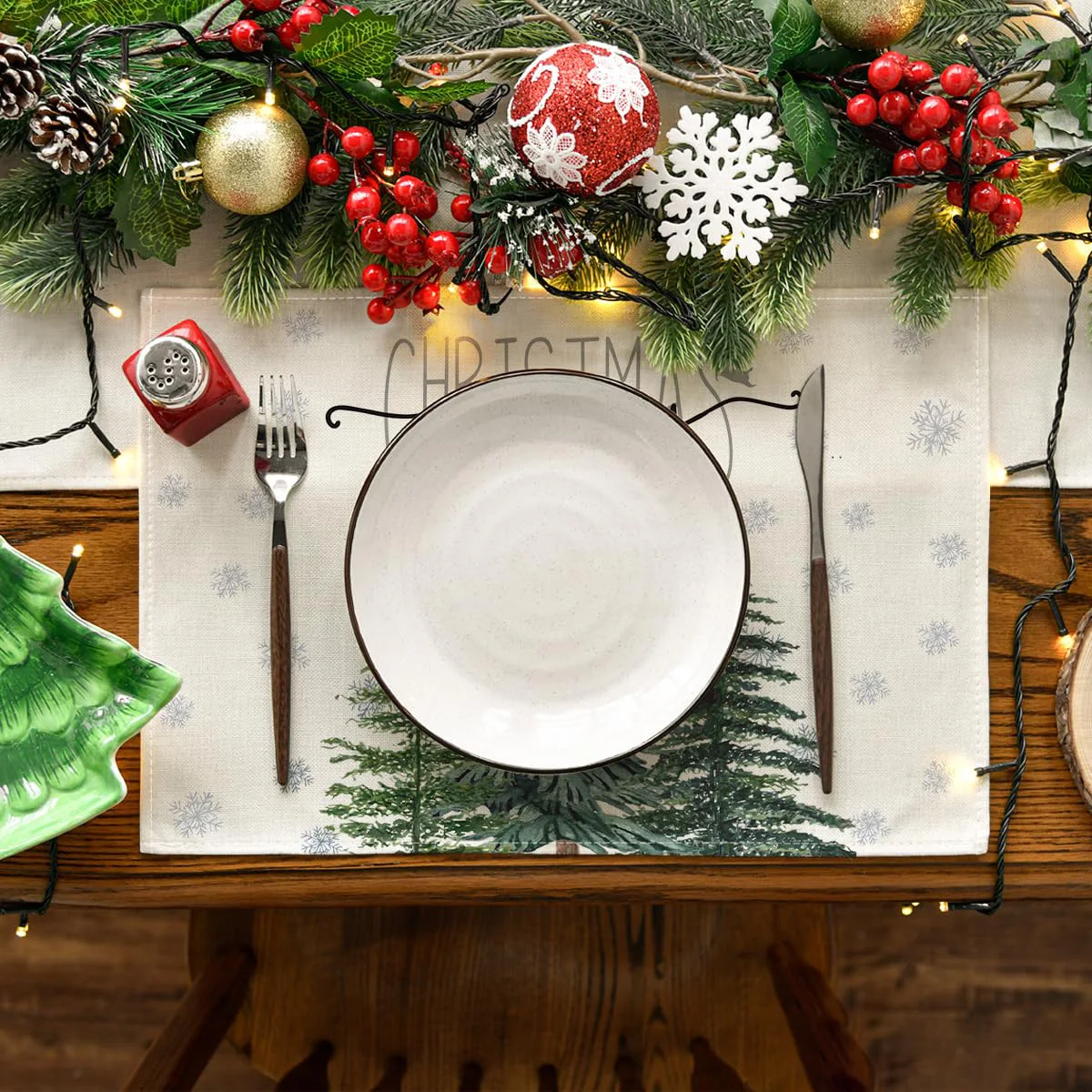 Pine Tree Snowflake Merry Christmas Placemats Seasonal Winter Xmas Table Mats for Kitchen Dining Decor