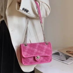 Fashion Rose Red Female Square Shoulder Bag Luxury Design Women's Chain Messenger Bags Retro Ladies Small Clutch Purse Handbags