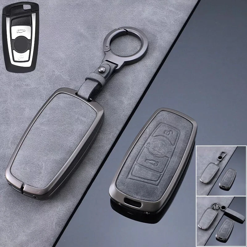 Zinc Alloy Leather Car Remote Smart Key Fob Case Cover Holder Bag With Keychain For BMW 1 2 3 4 5 6 7 X2 X3 X4 X5 F10 F30 M5 F15