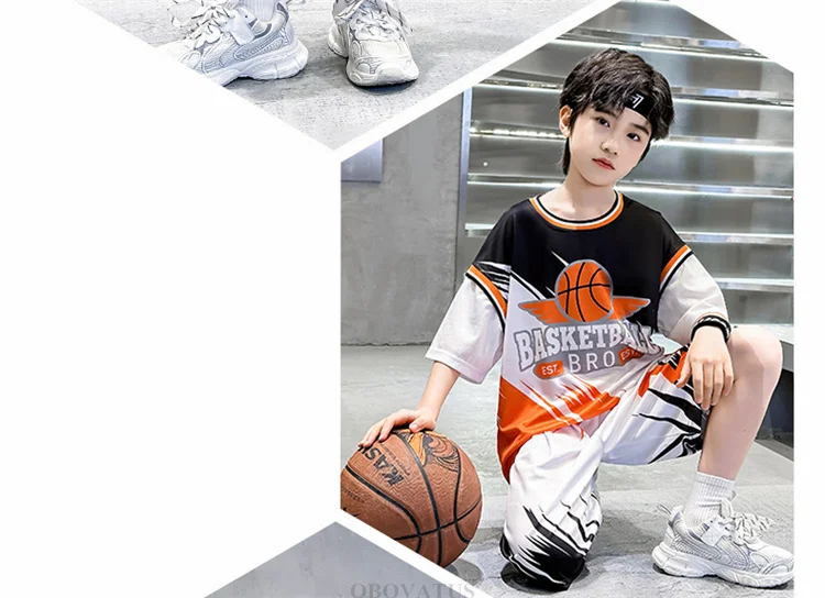 Schüler-Sportbekleidungsset für den Sommer Kinder-Sporttrikot Jungen-Team-Basketballanzüge Kinderkleidungsset Uniform 2-teiliger Trainingsanzug – Detail 8