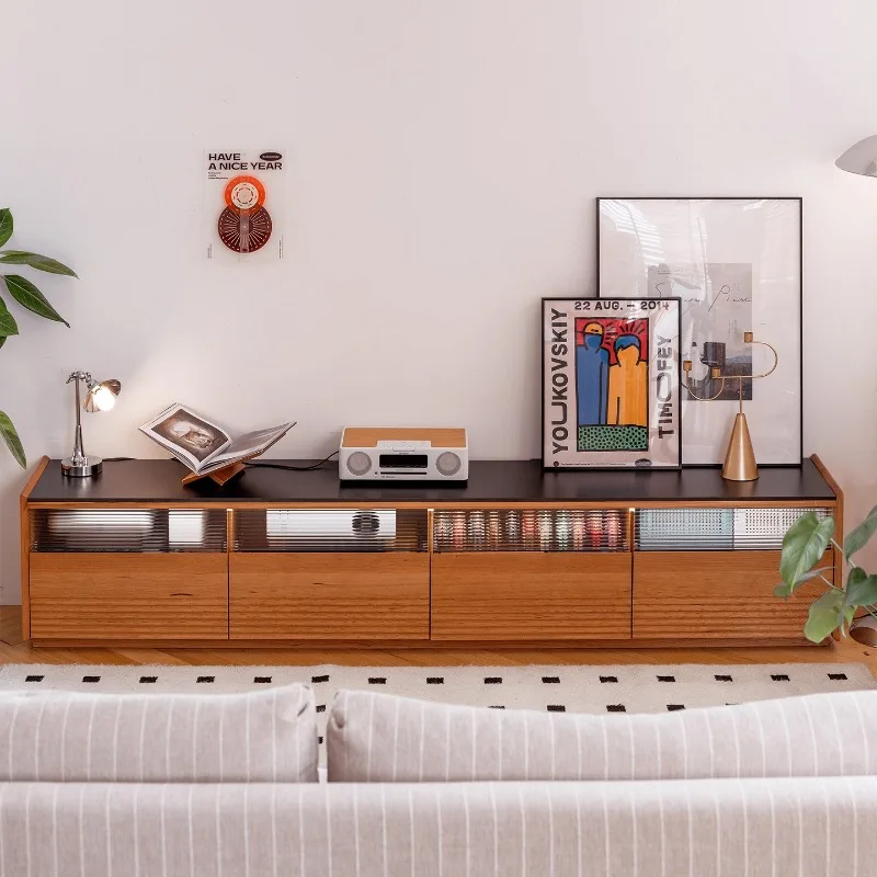 TV cabinet, cherry wood TV cabinet, household living room rock slab, solid wood rock slab floor TV cabinet