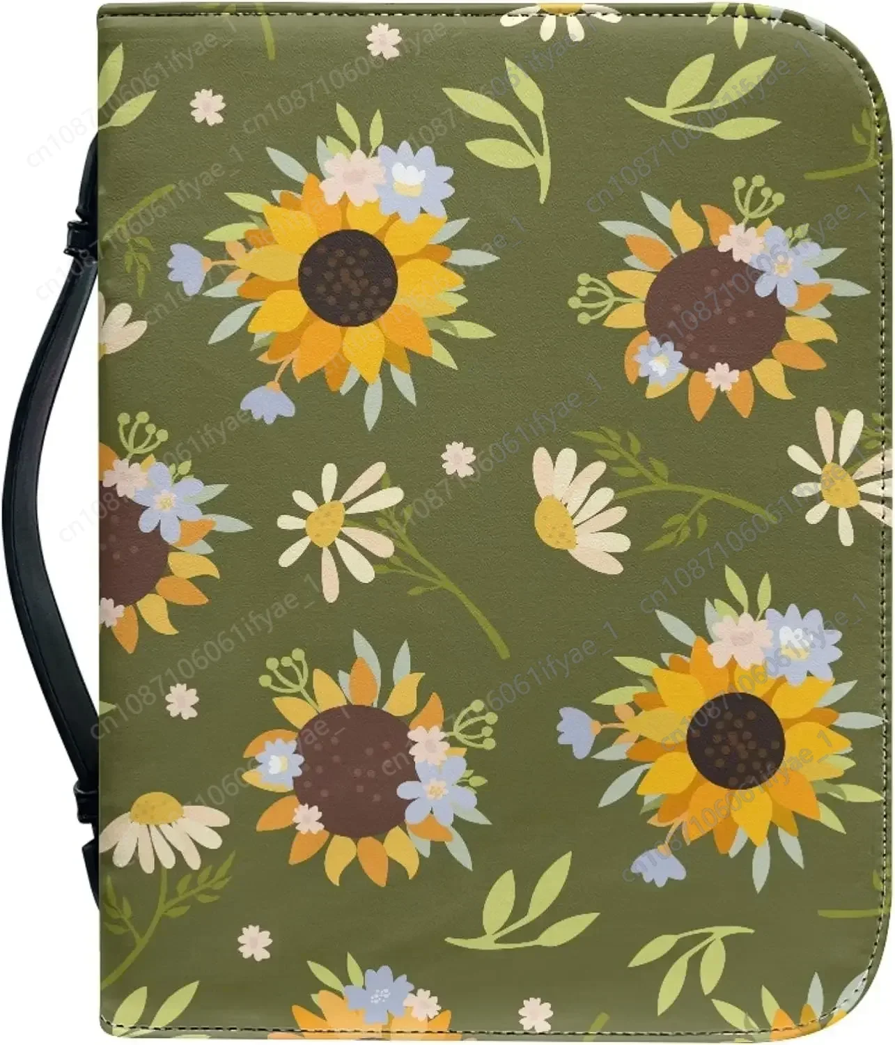 Cute Sunflower Pattern Bible Cover Floral Bible Case Protect with Handle and Zipper for Scripture Study for Women Men Gift