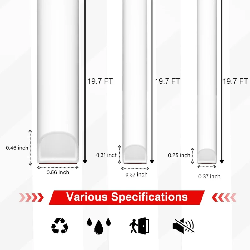 고무 날씨 스트리핑 도어 씰, 3/8() x 1/4(T) x 19. (L) D자형 자체 접착 실리콘 날씨 스트리핑,