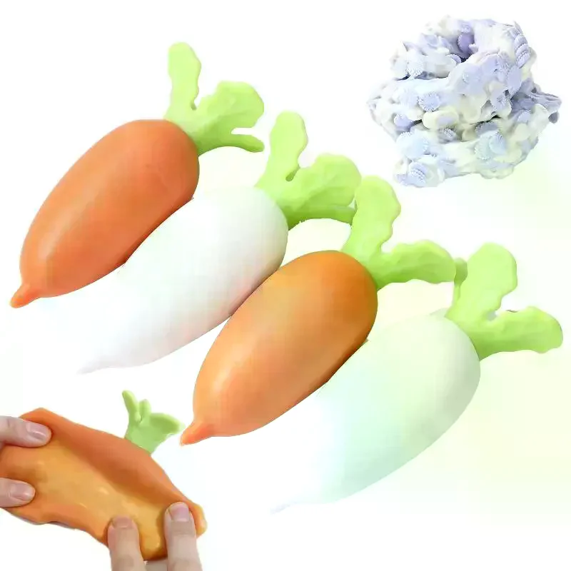Radish Stress Ball Fidget Toy Crunchy Squeeze Toy Round Blocks Filled ASMR Anti Stress Release Hand Relax Gift Toy