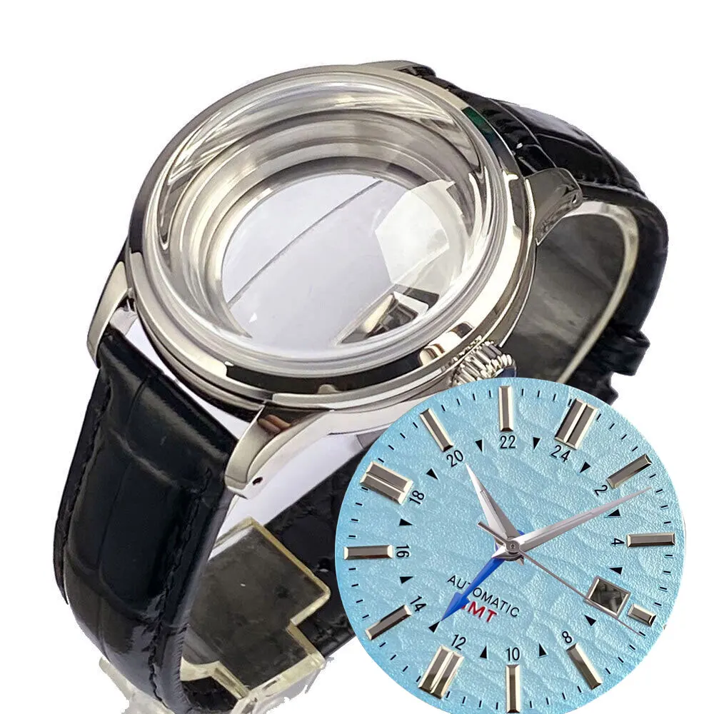 NH34A 20ATM Waterproof 40mm Watch Case Polished for NH34 GMT Steel Wristwatch Case Double Bow Sapphire Blue White Black Dial Set