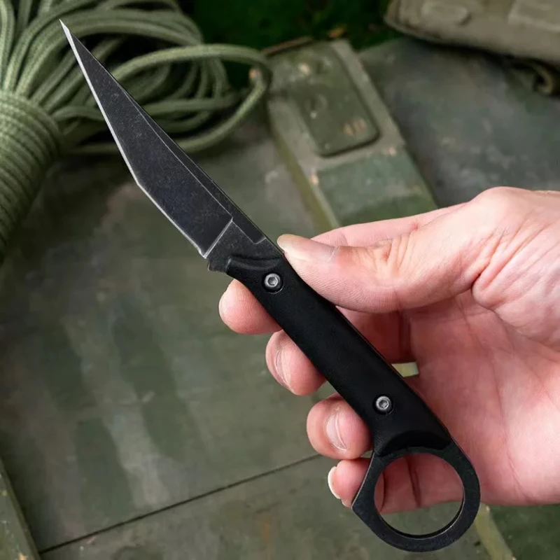 Cuchillo de alta dureza de alta gama con funda K, cuchillo recto multiusos EDC para acampar al aire libre, cuchillo de supervivencia para caza en la