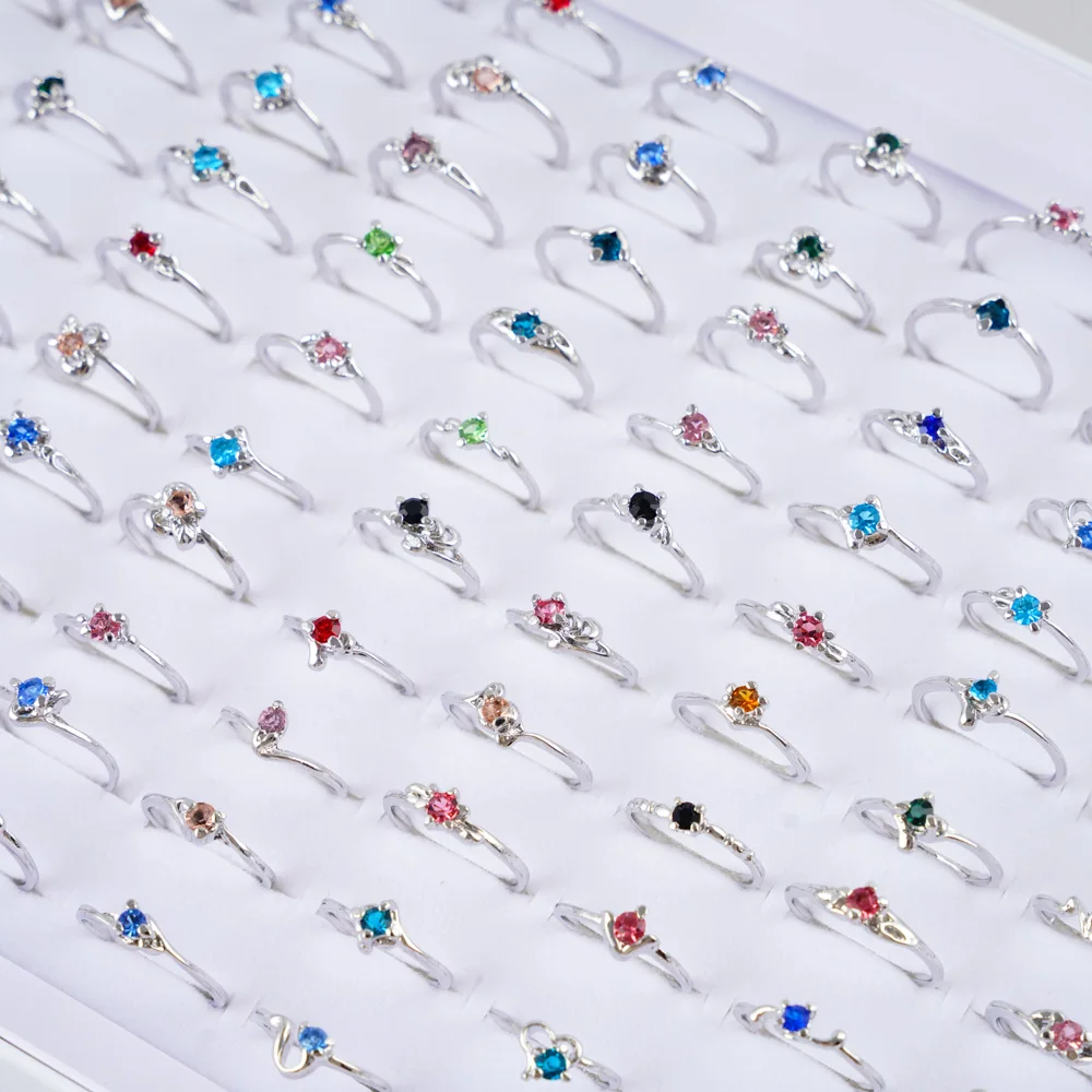 10Pcs/Lot Fashion Classic Rhinestone Rings For Women Female Sparkling Zircon Band Jewelry Mixed Style Wedding Party Gifts