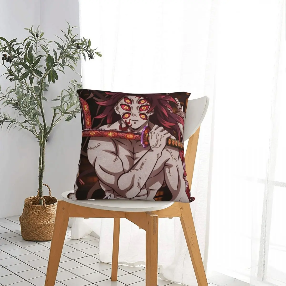 Kokushibo Upper Rank One Throw Pillow Cover Polyester Cushions for Sofa Anime Demon Slayer Funny Pillowcase