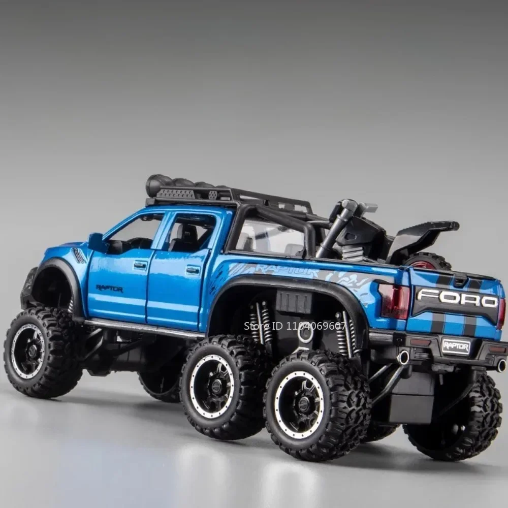 1:28 Schaal 6x6 Raptor F150 Auto Model Speelgoed Legering Diecast Muziek Licht Pull Back Truck Apv modellen voor Kinderen Speelgoed Geschenken