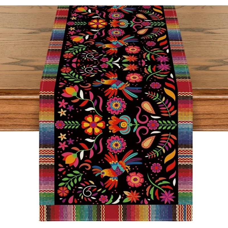 1PC Mexican Day of the Dead Table Runner Design Perfect for Holiday Table Decoration Festive Home Decor Halloween Ornaments