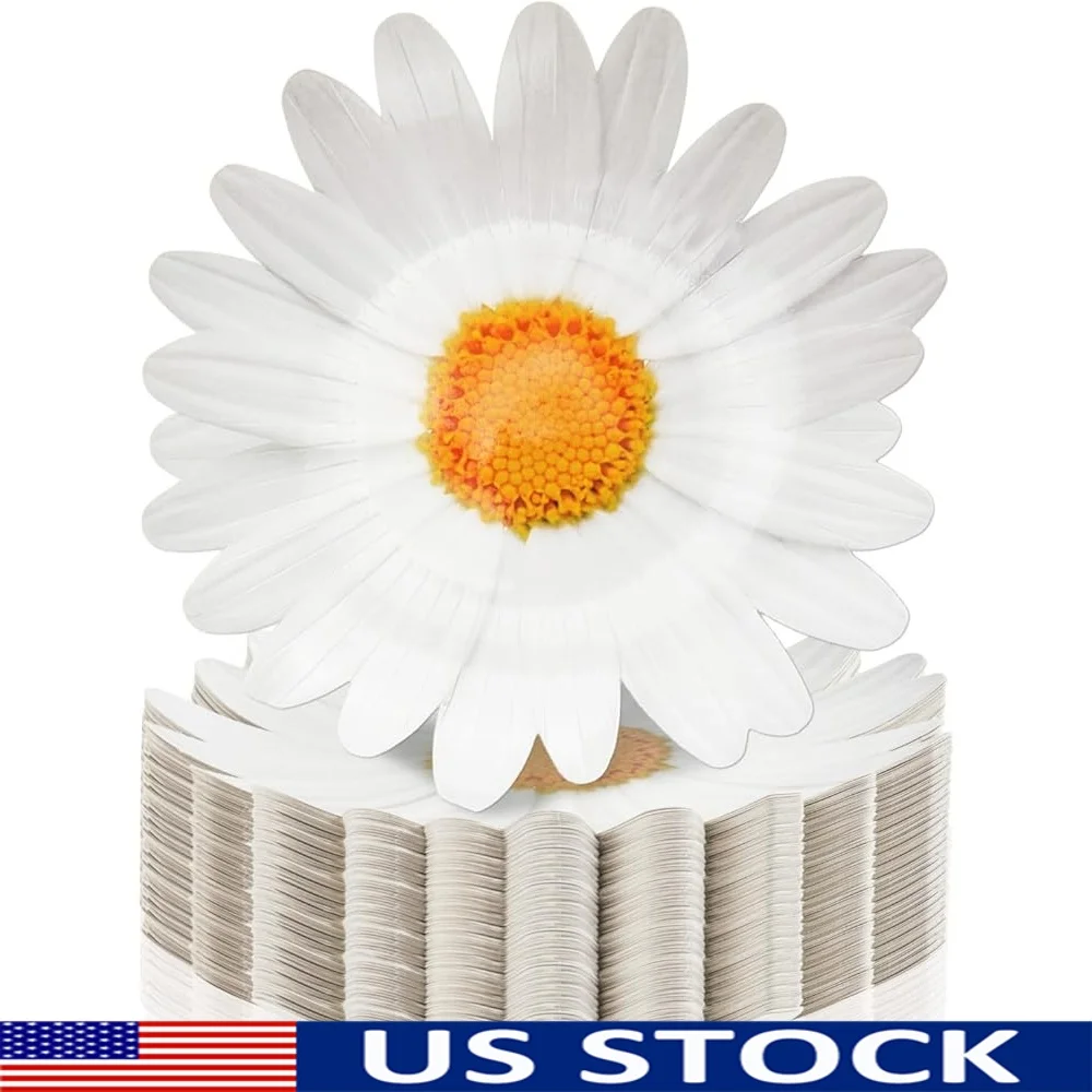 

100 Pack Daisy Paper Plates Disposable Floral Dinner Plates Perfect Birthdays Weddings Baby Showers Parties Celebrations