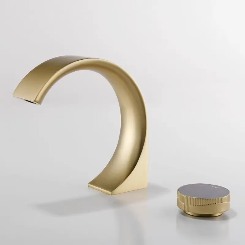 New Arrival Basin Faucets Brush Gold widespread Brass Bathroom Sink Faucets Hot Cold Mixer Water Tap